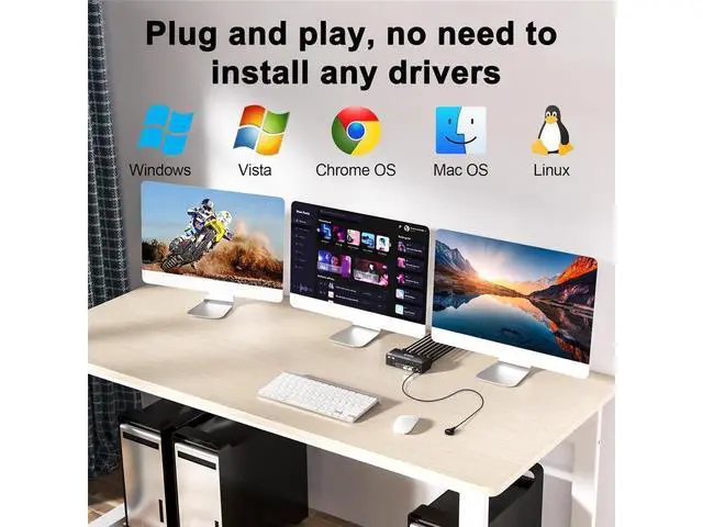 Alt view image 7 of 7 - KVM Switch 3 Monitors 3 Computers 8K@60Hz 4K@144Hz, HDMI+2 Displayport Triple Monitor KVM Switch for 3 Computer Share 3 Monitor and 4 USB3.0 Devices, Wired Remote and 12V power Adapter Included