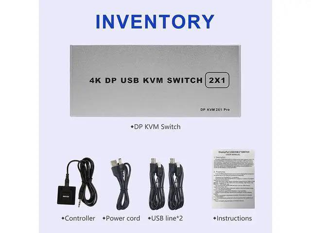 Alt view image 6 of 7 - DisplayPort USB KVM Switch 2 Port 4K 60Hz USB and DP Switch for 2 Computers Share Keyboard Mouse Printer Monitor for Laptop,PC, Xbox HDTV, with 2x USB Cable, 1x Switch Button Cable, 1x Power Cable