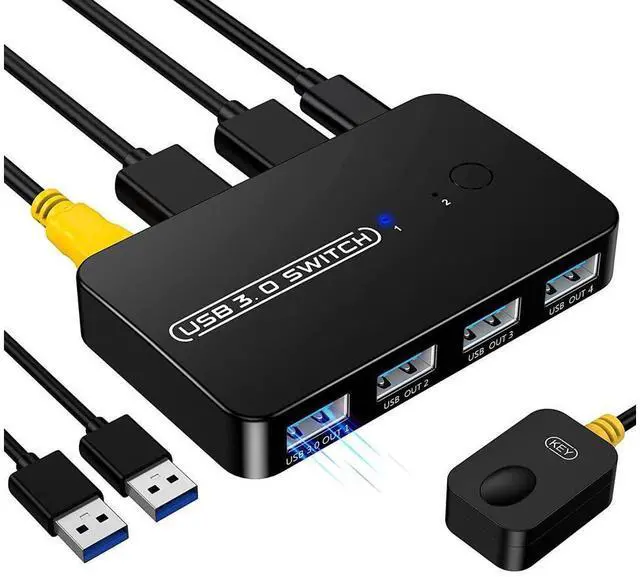 Main image of USB 3.0 Switch, USB KVM Switcher for 2 Computers Sharing 4 USB Devices KVM Switcher Box for Printer Keyboard Mouse Scanner U-Disk 2 in 4 Out USB Switch Box eokCXOY
