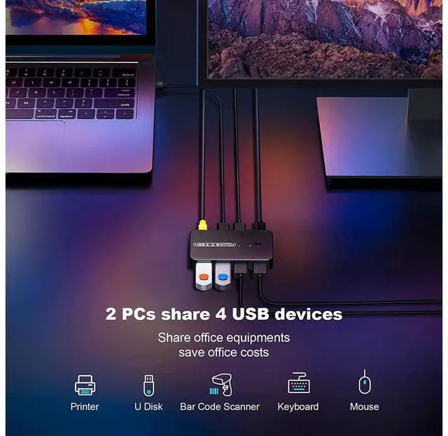 Alt view image 2 of 7 - USB 3.0 Switch, USB KVM Switcher for 2 Computers Sharing 4 USB Devices KVM Switcher Box for Printer Keyboard Mouse Scanner U-Disk 2 in 4 Out USB Switch Box eokCXOY