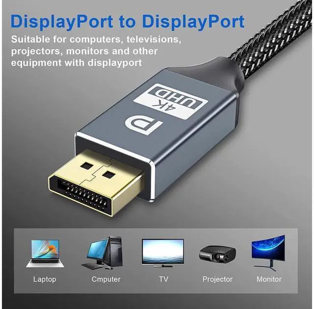 Alt view image 6 of 7 - 4K DisplayPort to Displayport Cable 16.4ft/5M, DP1.2 Support 4K @60Hz, 2K @165Hz, 2K @144Hz, Ultra High Speed DisplayPort Cable HD Cord with Nylon Braided for PC,Monitor, TV, Projector eokCXOY
