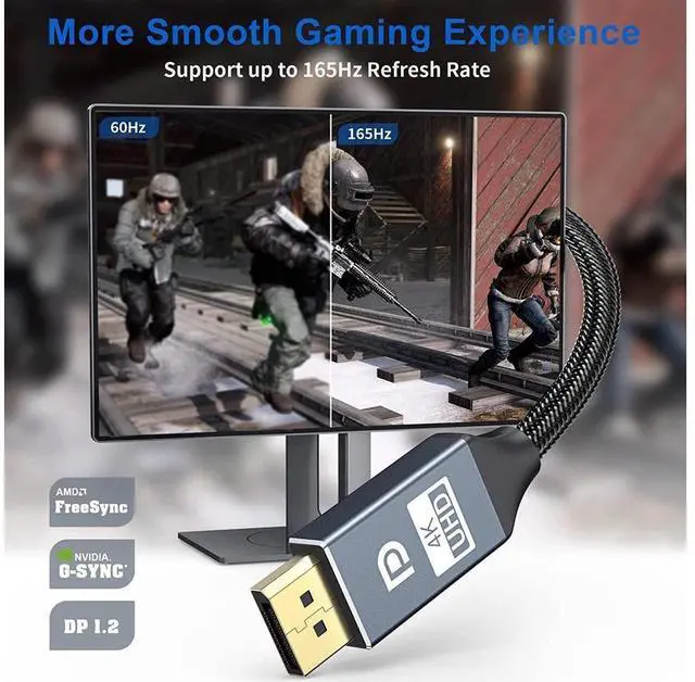 Alt view image 2 of 7 - 4K DisplayPort to Displayport Cable 16.4ft/5M, DP1.2 Support 4K @60Hz, 2K @165Hz, 2K @144Hz, Ultra High Speed DisplayPort Cable HD Cord with Nylon Braided for PC,Monitor, TV, Projector eokCXOY