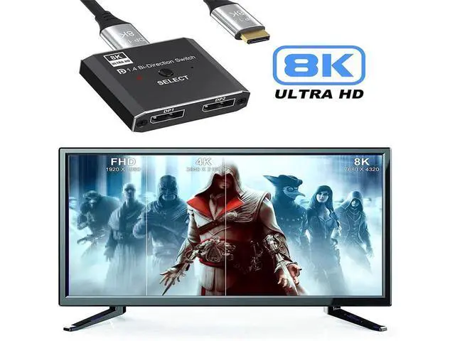 Alt view image 2 of 7 - Displayport Switch,ADKING 8K DP 1.4 Swticher Bi-Directional Displayport Splitter Adapter 1 Input 2 Output Support 8K@30Hz 3D for Monitor Projector TV Laptop eokCXOY