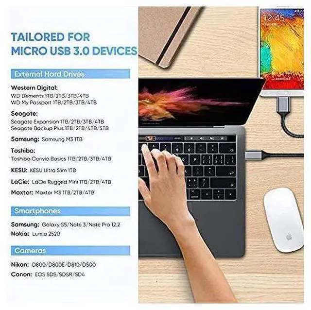 Alt view image 7 of 7 - USB C to Micro B Cable 3.0, Type C to Micro B Hard Drive Cable, Micro B to USB Type C Cable for Toshiba Canvio, Seagate, WD External Hard Drive, Chromebook Pixel and More (1 Pack-3.3ft / 1M) eokCXOY