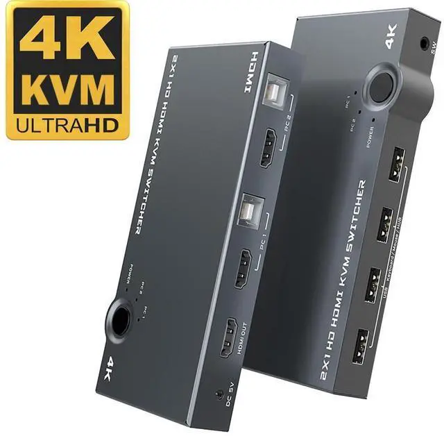 Main image of HDMI KVM Switch 2 Port, USB2.0, Ultra HD 4K @60Hz, 2 PC Share 1 Set of Keyboard, Mouse and Monitor,Support Wireless Keyboard and Mouse eokCXOY