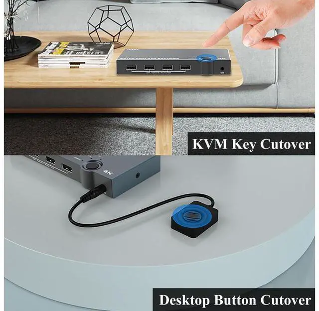 Alt view image 4 of 7 - HDMI KVM Switch 2 Port, USB2.0, Ultra HD 4K @60Hz, 2 PC Share 1 Set of Keyboard, Mouse and Monitor,Support Wireless Keyboard and Mouse eokCXOY