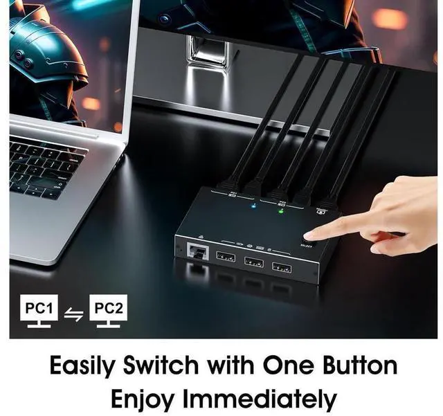 Alt view image 5 of 7 - USB HDMI KVM Switch with Ethernet, HDMI KVM Switch 2 Port 4K@60Hz,KVM Switches for 2 Computers Share 1 Monitor and 3 USB Devices Keyboard Mouse, 100Mbps Ethernet Network KVM Switcher eokCXOY