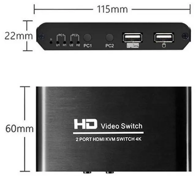 Alt view image 7 of 7 - 1Pcs 2X1 HDMI KVM Switch Monitor Swich UHD 4K@30Hz 2 In 1 Out Hotkey Switch with 2 Pcs 4.9ft KVM Cables Supports Mechanical and Multimedia Keyboard &Mouse USB 2.0 Devices eokCXOY
