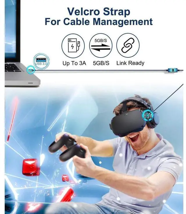 Alt view image 5 of 7 - Link Cable 16ft / 5M Braided USB Type C to A Cord 90 Degree Angled USB 3.2 Gen1 Data Transfer & Fast Charging Cable for Oculus Quest /Quest 2/Rift S and More Devices with USB C Port eokCXOY