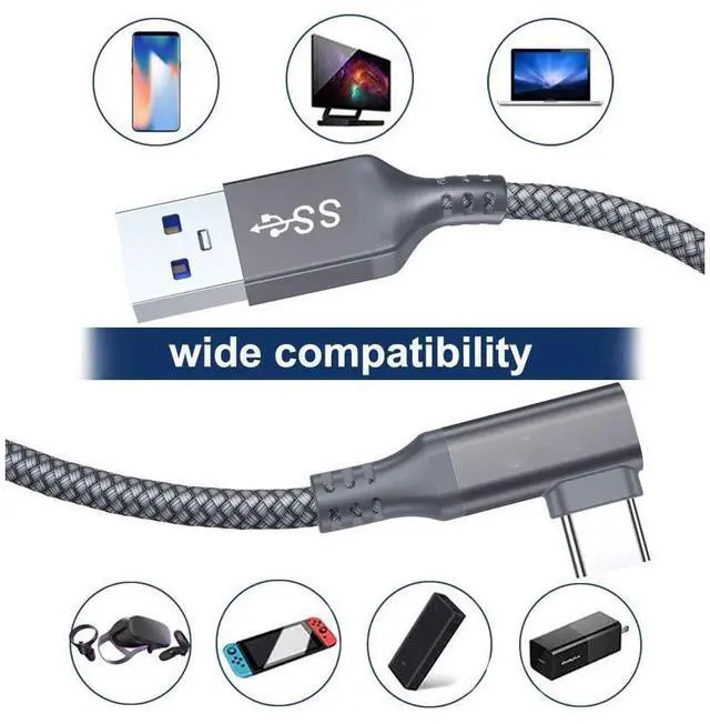 Alt view image 7 of 7 - Link Cable 16ft / 5M Braided USB Type C to A Cord 90 Degree Angled USB 3.2 Gen1 Data Transfer & Fast Charging Cable for Oculus Quest /Quest 2/Rift S and More Devices with USB C Port eokCXOY
