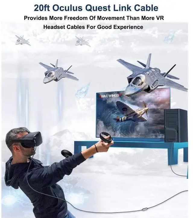 Alt view image 6 of 7 - Link Cable 16ft / 5M Braided USB Type C to A Cord 90 Degree Angled USB 3.2 Gen1 Data Transfer & Fast Charging Cable for Oculus Quest /Quest 2/Rift S and More Devices with USB C Port eokCXOY