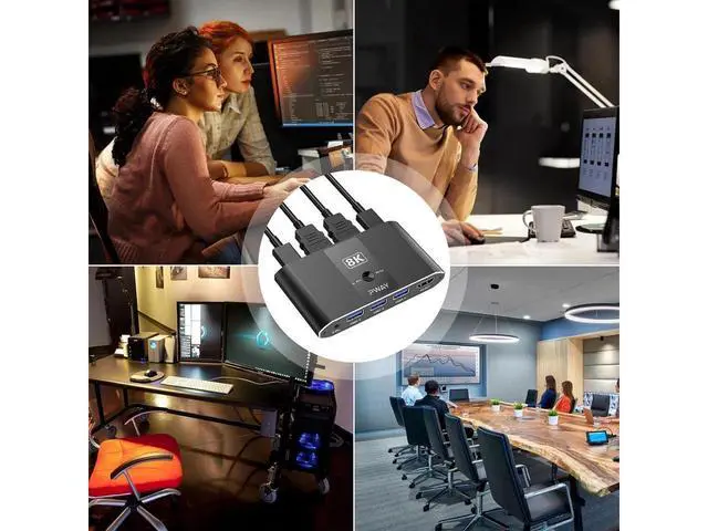 Alt view image 5 of 7 - 2 Port 8K HDMI KVM Switch Box, USB 3.0 USB and HDMI Switch Selector for 2 Computers Share Keyboard Mouse Printer and One Monitor, HDMI KVM Switch 2 in 1 Out Support UHD 8K@60Hz with Remote Controller