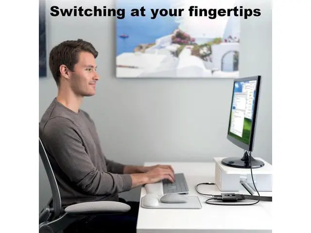 Alt view image 4 of 7 - 2 Port 8K HDMI KVM Switch Box, USB 3.0 USB and HDMI Switch Selector for 2 Computers Share Keyboard Mouse Printer and One Monitor, HDMI KVM Switch 2 in 1 Out Support UHD 8K@60Hz with Remote Controller