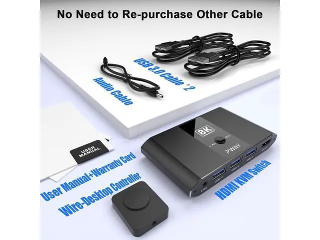 Alt view image 7 of 7 - 2 Port 8K HDMI KVM Switch Box, USB 3.0 USB and HDMI Switch Selector for 2 Computers Share Keyboard Mouse Printer and One Monitor, HDMI KVM Switch 2 in 1 Out Support UHD 8K@60Hz with Remote Controller