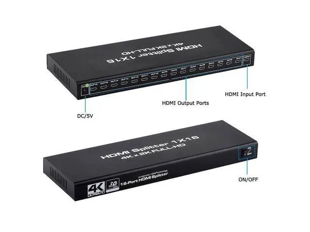 Alt view image 2 of 7 - HDMI Splitter, Duplicate/Mirror, 4K HDMI Splitter 1 in 16 Out [Metal Case, 16Port ] , Powered Splitter, 1 Source to 16 Identical Displays for TV, Projector eokCXOY