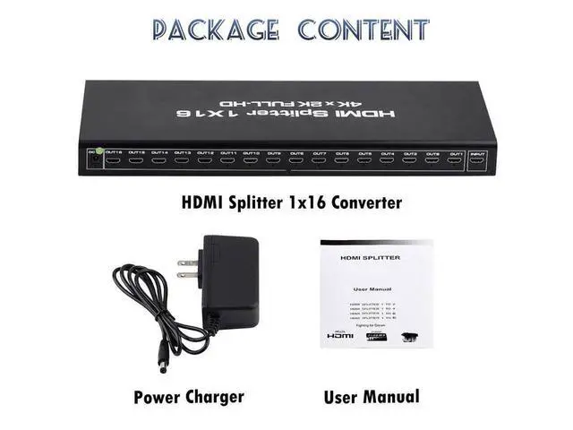 Alt view image 6 of 7 - HDMI Splitter, Duplicate/Mirror, 4K HDMI Splitter 1 in 16 Out [Metal Case, 16Port ] , Powered Splitter, 1 Source to 16 Identical Displays for TV, Projector eokCXOY