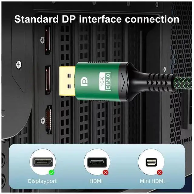 Alt view image 3 of 7 - 8K DisplayPort 2.0 Cable 3.3ft, 16K DP Cable 2.0 (16K@60Hz 8K@120Hz 4K@240Hz 165Hz 144Hz) Gaming Monitor Cable DP Male to DP Male GSync/FreeSync 80Gbps HDR10 ARC HDCP Supported for PC TV eokCXOY