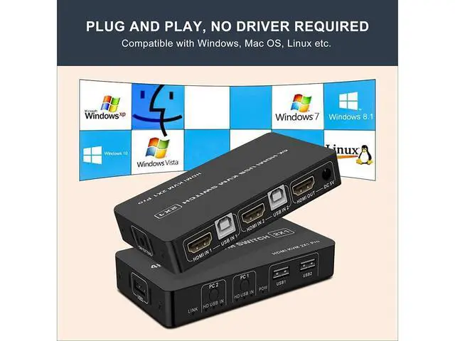 Alt view image 6 of 7 - KVM HDMI USB Switch 2x1, USB Switch 4K HDMI Switcher Box for 2 Computers Share Keyboard Mouse Monitor Support 4K@30Hz for Laptop,PC,Xbox HDTV, with 2x USB Cable,1x Switch Button Cable eokCXOY