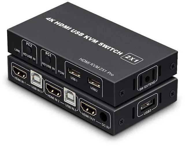 Main image of KVM HDMI USB Switch 2x1, USB Switch 4K HDMI Switcher Box for 2 Computers Share Keyboard Mouse Monitor Support 4K@30Hz for Laptop,PC,Xbox HDTV, with 2x USB Cable,1x Switch Button Cable eokCXOY