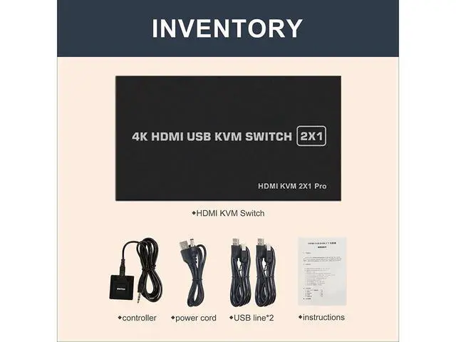 Alt view image 7 of 7 - KVM HDMI USB Switch 2x1, USB Switch 4K HDMI Switcher Box for 2 Computers Share Keyboard Mouse Monitor Support 4K@30Hz for Laptop,PC,Xbox HDTV, with 2x USB Cable,1x Switch Button Cable eokCXOY