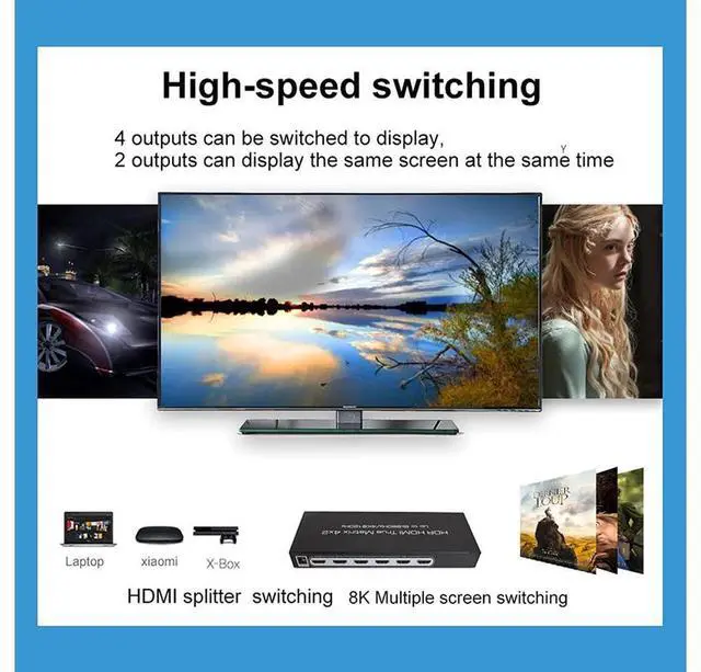 Alt view image 3 of 7 - 8K @60Hz HDR HDMI True Matrix 4x2, 4K @120Hz 4 in 2 Out HDMI Splitter Switcher HDMI Matrix Switch Box V2.1 Speed switcher, Suitable for PS4 HD TV Computer Monitor eokCXOY