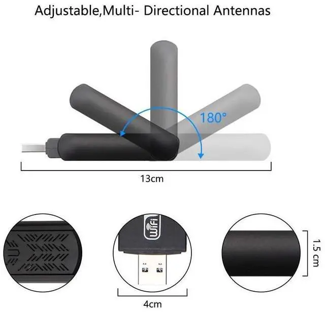 Alt view image 5 of 7 - USB WiFi Adapter 1200Mbps Wireless Internet Adapter USB 3.0 WiFi Dongle for PC 802.11AC with 3dBi High Gain Antenna Support Linux Mac OS 10.15 Windows 10/8.1/8/7/ XP System, Easy to Use (Black)