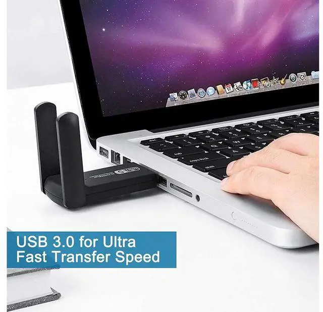 Alt view image 4 of 7 - USB WiFi Adapter 1200Mbps Wireless Internet Adapter USB 3.0 WiFi Dongle for PC 802.11AC with 3dBi High Gain Antenna Support Linux Mac OS 10.15 Windows 10/8.1/8/7/ XP System, Easy to Use (Black)