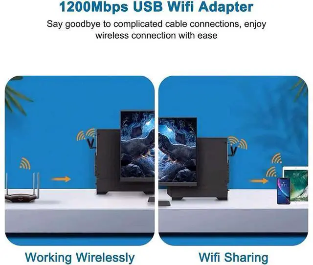 Alt view image 3 of 7 - USB WiFi Adapter 1200Mbps Wireless Internet Adapter USB 3.0 WiFi Dongle for PC 802.11AC with 3dBi High Gain Antenna Support Linux Mac OS 10.15 Windows 10/8.1/8/7/ XP System, Easy to Use (Black)