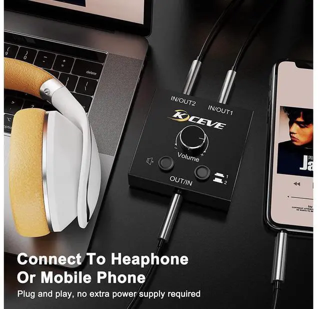 Alt view image 5 of 7 - 3.5mm Audio Selector, AUX 3.5mm Audio Splitter Headphone Switcher, Speaker Manual Selector for Audio Sharing, 2 in 1 Out eokCXOY