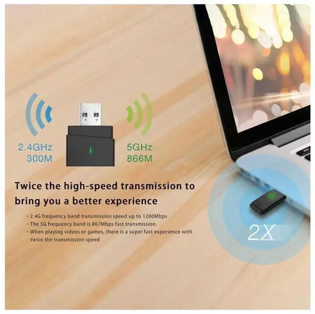 Alt view image 3 of 7 - EZCast 1200M Dual-Band USB3.0 Wireless Network Card Supports BT5.0 Bluetooth MIMO Multi-Function 11AC+5.8G+2.4G eokCXOY