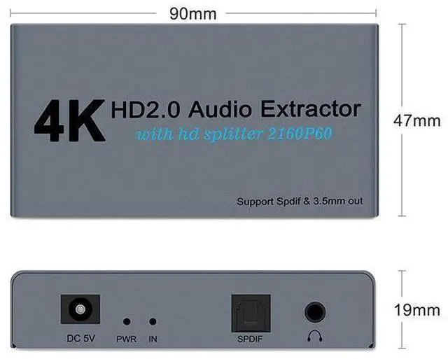 Alt view image 4 of 6 - 4K@60fs HDMI Audio Splitter HDMI2.0 Audio Decoder Audio Extractor HDMI 1 In 2 Out HDMI 1*2 HDCP2.2 (SPDIF+ 3.5mm Jack) eokCXOY