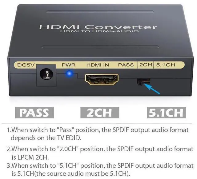 Alt view image 3 of 7 - HDMI Audio Extractor Converter 5.1CH Audio Splitter 1080P Stereo Analog HDMI to HDMI Optical SPDIF RCA L/R Adapter Converters Support Full HD,4K@30Hz,1080P,3D eokCXOY