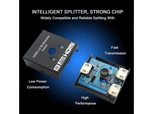 Alt view image 7 of 7 - HDMI Switch 4K 60hz HDMI Splitter-Aluminum Bi-Directional HDMI Switcher 2 Input 1 Output, HDMI Switch Splitter 2 x 1/1 x 2. No External Power Required, Support 4K 3D HD 1080P for Xbox PS4 Roku HDTV