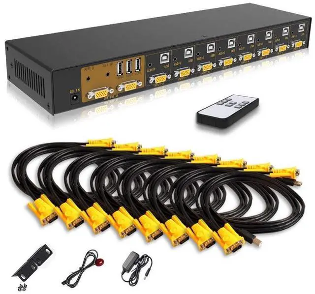 Main image of VGA KVM Switch 8 Port 8 in 2 Out Switcher 8x2 VGA Switch Supports Wireless Keyboard and Mouse Audio USB 2.0 Devices Sharing 8 Computers with Remote Control eokCXOY