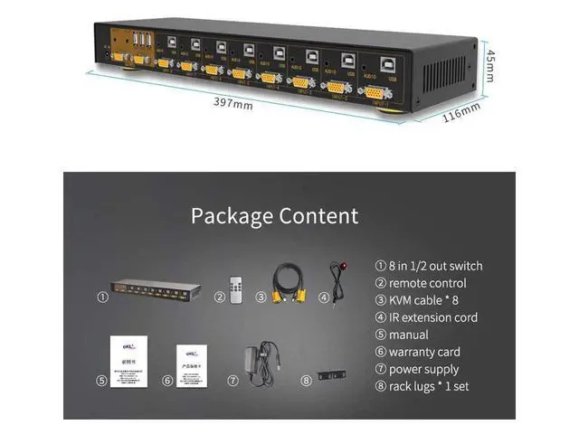 Alt view image 7 of 7 - VGA KVM Switch 8 Port 8 in 2 Out Switcher 8x2 VGA Switch Supports Wireless Keyboard and Mouse Audio USB 2.0 Devices Sharing 8 Computers with Remote Control eokCXOY