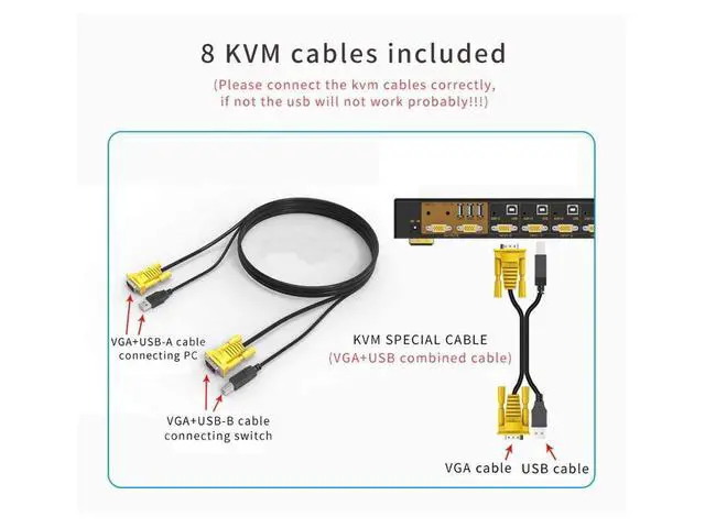 Alt view image 4 of 7 - VGA KVM Switch 8 Port 8 in 2 Out Switcher 8x2 VGA Switch Supports Wireless Keyboard and Mouse Audio USB 2.0 Devices Sharing 8 Computers with Remote Control eokCXOY