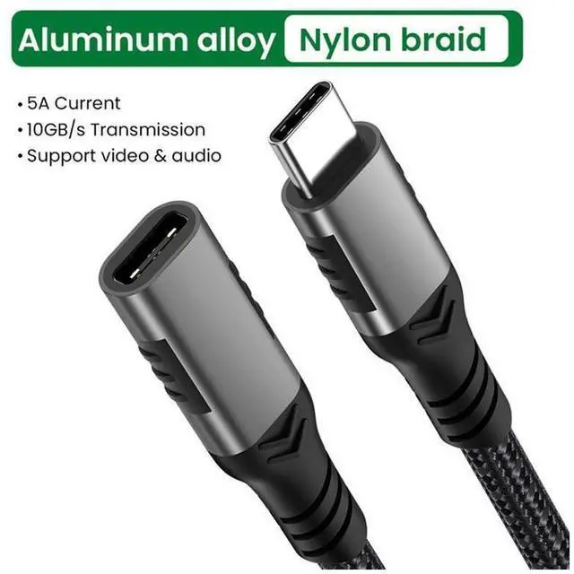 Alt view image 6 of 7 - USB C Extension Cable, 6.6ft /2M-Braided USB C Extender Cable, USB C to USB C Male to Female Cord USB 3.1 Gen 2 Sync Transfer 10Gbps 100W/5A Fast Charging 4K Display Compatible with Laptop Smartphones