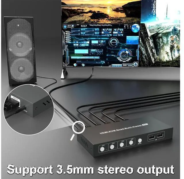 Alt view image 6 of 7 - HDMI Switch Multiviewer 4x1,4K@30Hz HDMI Multiviewer Switch, HDMI Quad Multiviewer Seamless Switch 4 in 1 Out, HDMI KVM Switch with 2 USB and Audio Ports,Support Mouse Sliding Switch Control eokCXOY