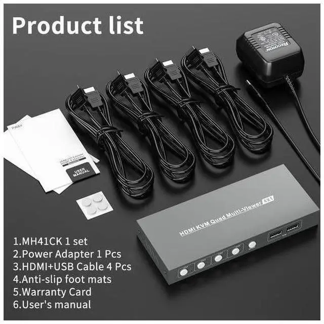 Alt view image 7 of 7 - HDMI Switch Multiviewer 4x1,4K@30Hz HDMI Multiviewer Switch, HDMI Quad Multiviewer Seamless Switch 4 in 1 Out, HDMI KVM Switch with 2 USB and Audio Ports,Support Mouse Sliding Switch Control eokCXOY