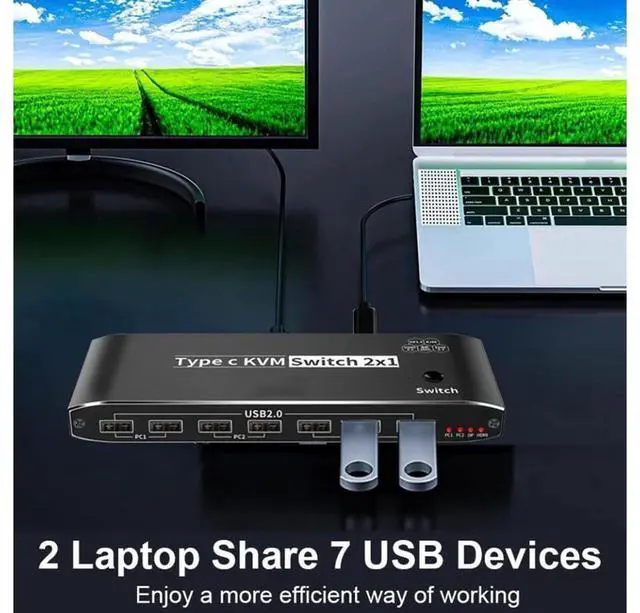 Alt view image 3 of 7 - 2x1 Type-C KVM Switch 8K@60Hz 2 in 1 Out, 2 Ports 8K Thunderbolt 4 USB C KVM Switch with Ethernet RJ45 100W PD Charge 3.5mm Audio Jack, Type C KVM Switch Switcher for 2 Computer 1 Monitor, Smart EDID