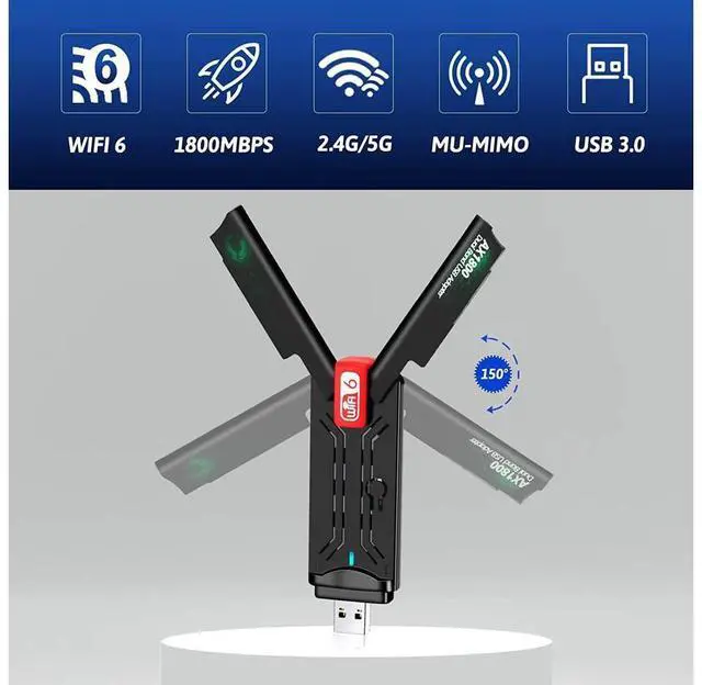 Alt view image 6 of 7 - USB WiFi 6 Adapter for PC, AX1800Mbps Dual Band 2.4/5Ghz Wireless Network Adapter, USB 3.0 WiFi Dongle with High Gain 802.11ax Wireless Adapter for Laptop/Desktop, Supports Windows 11/10/7 eokCXOY