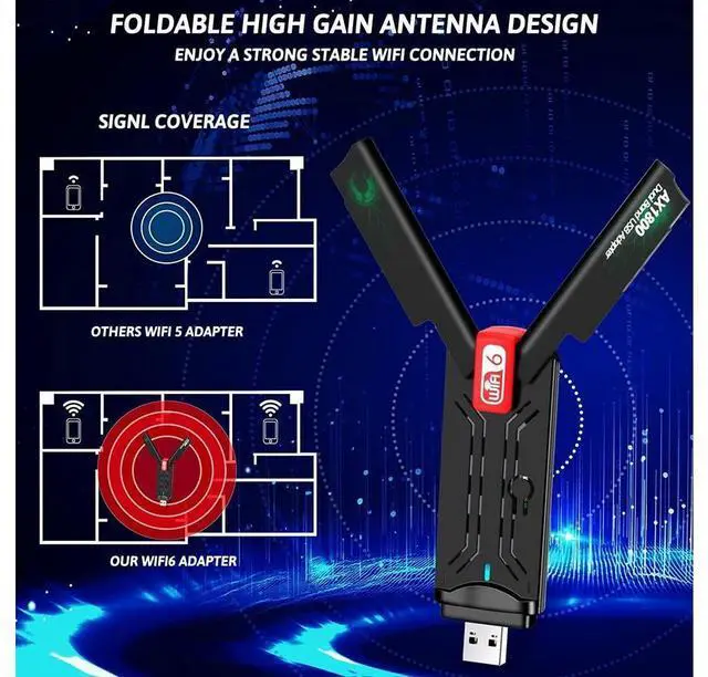 Alt view image 4 of 7 - USB WiFi 6 Adapter for PC, AX1800Mbps Dual Band 2.4/5Ghz Wireless Network Adapter, USB 3.0 WiFi Dongle with High Gain 802.11ax Wireless Adapter for Laptop/Desktop, Supports Windows 11/10/7 eokCXOY