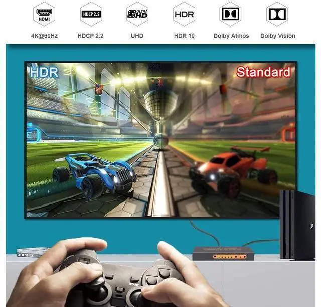 Alt view image 3 of 7 - 4K @60Hz Premium 5 Port HDMI Switch with Remote, 5 in 1 Out 4Kx2K HDMI Auto Switcher, 5x1 HDMI Switch Support UHD, HDR10, Dolby Vision, Atmos, YCbCr 4:4:4, HDCP2.2 and CEC (with US Power Adapter)