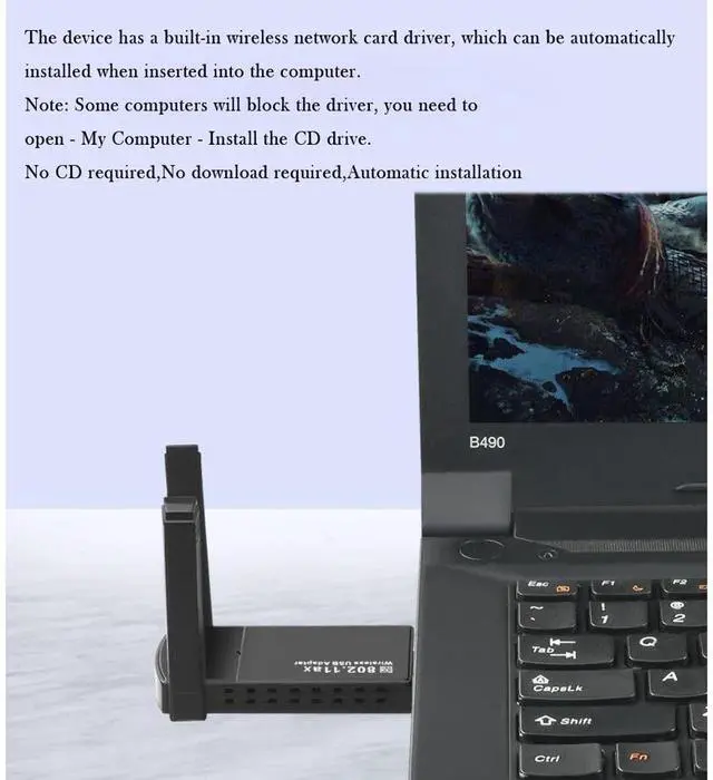 Alt view image 7 of 7 - AX1800 WiFi6 Dual Band Wireless Network Card Driver-free Wireless WiFi Receiver Computer External USB Network Card 5.8GHz +2.4G RTL8832 Chip Support Windows 10/11 Only eokCXOY