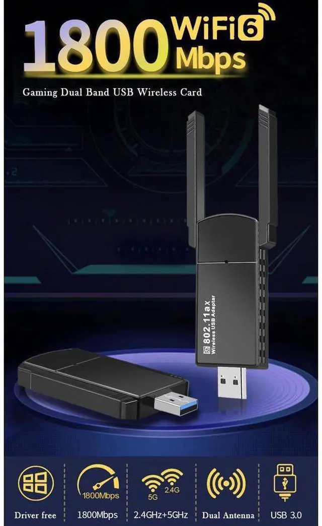 Alt view image 3 of 7 - AX1800 WiFi6 Dual Band Wireless Network Card Driver-free Wireless WiFi Receiver Computer External USB Network Card 5.8GHz +2.4G RTL8832 Chip Support Windows 10/11 Only eokCXOY