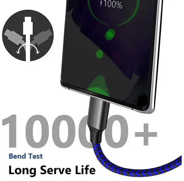 Alt view image 4 of 7 - USB C Cable 10ft 3 Pack USB C Charger Cable, USB A to USB C Charging Cable USB Type C Fast Charge Cord Compatible with S-a-m-s-u-n-g GalaxyS20 S10 Note 9, Android Cell Phones and More- Black Blue Red