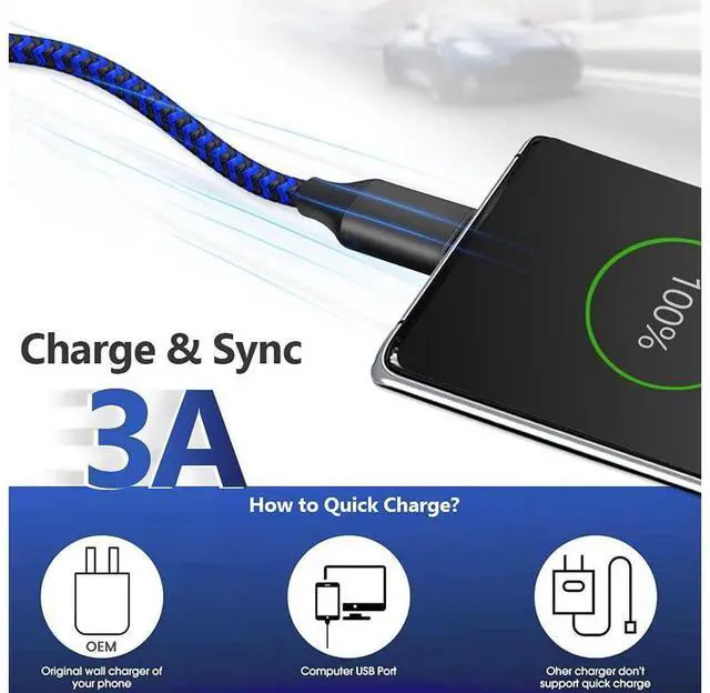 Alt view image 2 of 7 - USB C Cable 10ft 3 Pack USB C Charger Cable, USB A to USB C Charging Cable USB Type C Fast Charge Cord Compatible with S-a-m-s-u-n-g GalaxyS20 S10 Note 9, Android Cell Phones and More- Black Blue Red