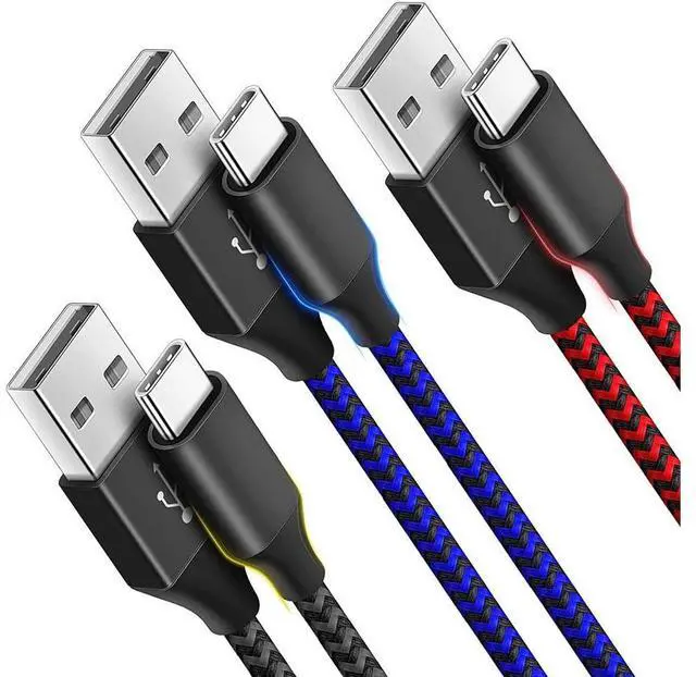 Main image of USB C Cable 10ft 3 Pack USB C Charger Cable, USB A to USB C Charging Cable USB Type C Fast Charge Cord Compatible with S-a-m-s-u-n-g GalaxyS20 S10 Note 9, Android Cell Phones and More- Black Blue Red