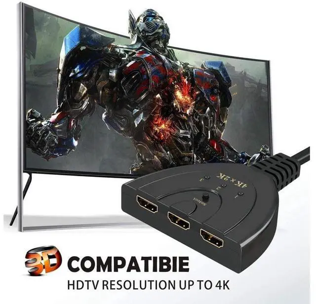Alt view image 7 of 7 - HDMI Switch, 4K HDMI Splitter 3 in 1 Out,3 Port HDMI Switch 3x1 Switch Splitter with Pigtail Cable Supports Full HD 4K 1080P 3D Player eokCXOY