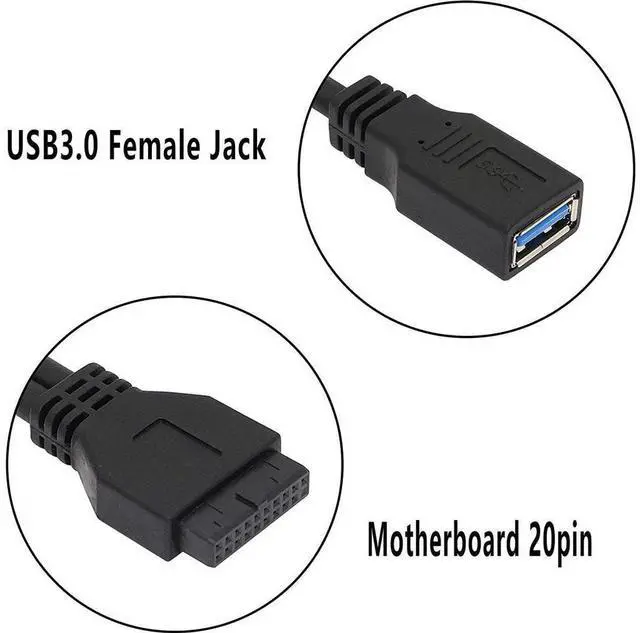 Alt view image 3 of 3 - 2 Port USB 3.0 A Female to 20 Pin Header Motherboard Cable Internal Connection,19 Pin Y Splitter Cable Dual Port USB 3.0 A Female to 20 Pin Female Motherboard Header Adapter 30cm-Black eokCXOY